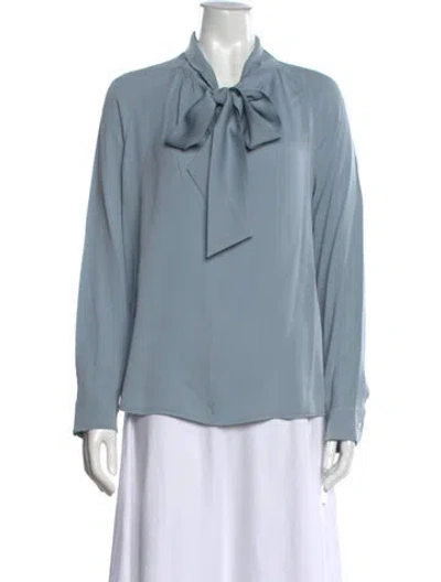 Pre-owned Max Mara Silk Tie Neck Blouse In Blue