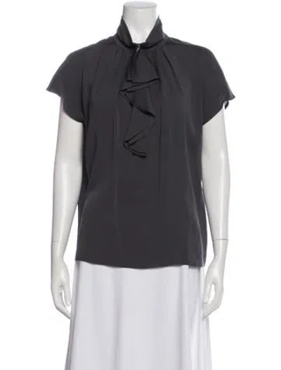 Pre-owned Max Mara Silk Tie Neck Blouse In Gray