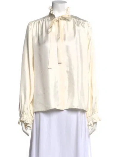 Pre-owned Max Mara Silk Tie Neck Blouse In Neutral