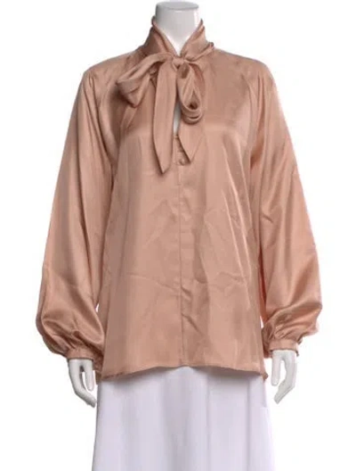 Pre-owned Max Mara Silk Tie Neck Blouse In Neutral