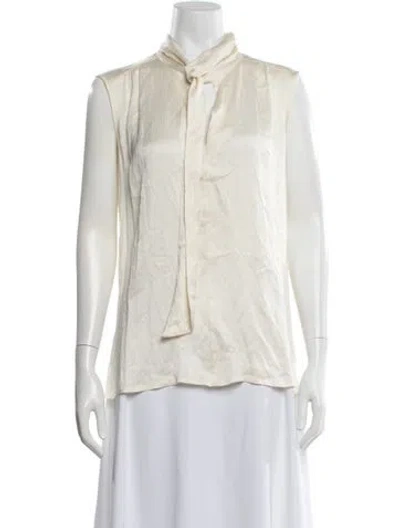 Pre-owned Max Mara Silk Tie Neck Blouse In Neutrals