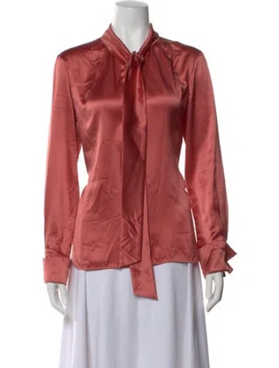 Pre-owned Max Mara Silk Tie Neck Blouse In Pink