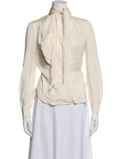 Pre-owned Max Mara Silk Tie Neck Blouse In Pink
