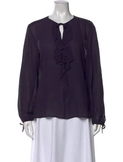 Pre-owned Max Mara Silk Tie Neck Blouse In Purple
