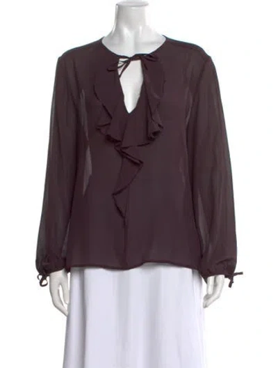 Pre-owned Max Mara Silk Tie Neck Blouse In Purple