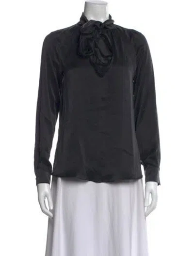Pre-owned Max Mara Silk Tie Neck Blouse W/ Tags In Grey