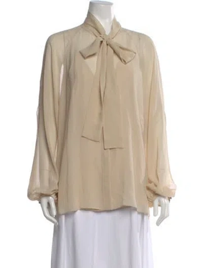 Pre-owned Max Mara Silk Tie Neck Blouse W/ Tags In Neutral