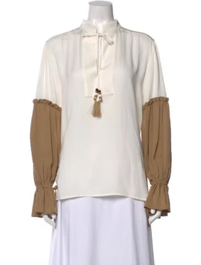 Pre-owned Max Mara Silk Tie Neck Blouse In White