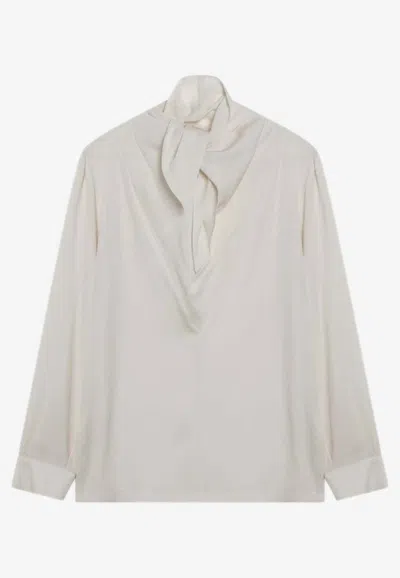 Max Mara Tie-detailed Silk Crepe De Chine Blouse In Multi