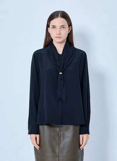 Max Mara Silk Tie-neck Blouse In Black