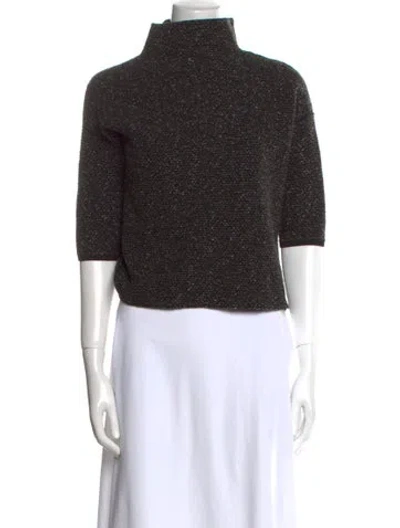 Pre-owned Max Mara Silk Turtleneck Crop Top In Black