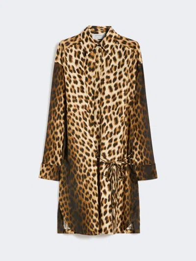 Max Mara Silk Twill Criss-cross Shirt Dress In Animal Print