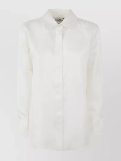 Max Mara Silk Twill Long Sleeve Collared Shirt In White