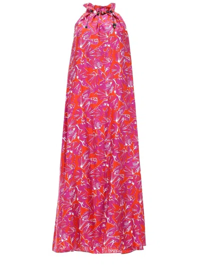 Max Mara Silk Twill Printed Gown In Fuchsia