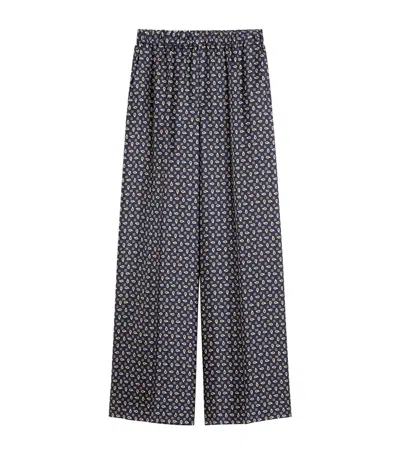 Max Mara Silk Twill Printed Wide-leg Trousers In Brown