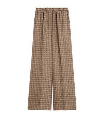 MAX MARA SILK TWILL PRINTED WIDE-LEG TROUSERS