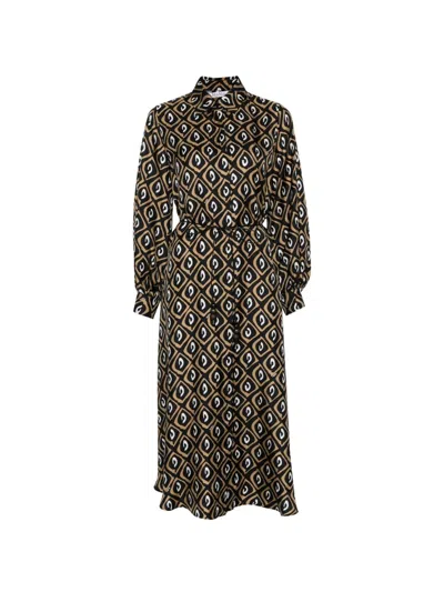 Max Mara Silk Twill Shirt Dress In Multi