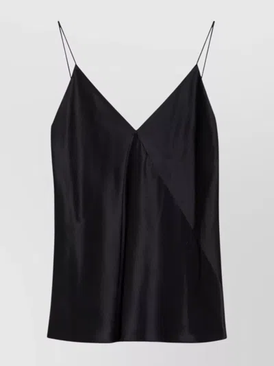 Max Mara Silk V-neck Sleeveless Top With Spaghetti Straps In Black
