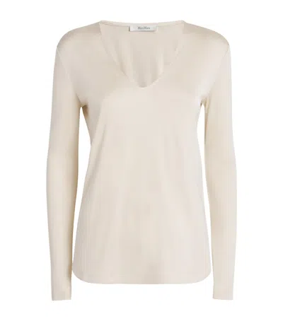 Max Mara Silk V-neck T-shirt In Ivory