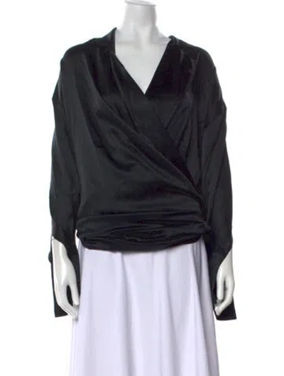 Pre-owned Max Mara Silk V-neck Blouse In Black