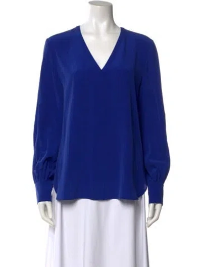 Pre-owned Max Mara Silk V-neck Blouse In Blue