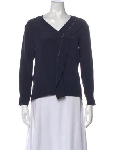 Pre-owned Max Mara Silk V-neck Blouse In Blue
