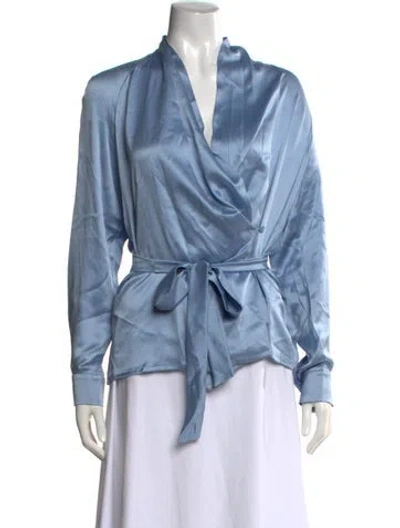 Pre-owned Max Mara Silk V-neck Blouse In Blue
