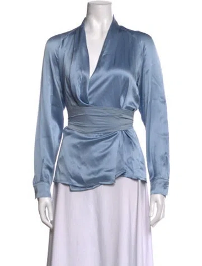Pre-owned Max Mara Silk V-neck Blouse In Blue