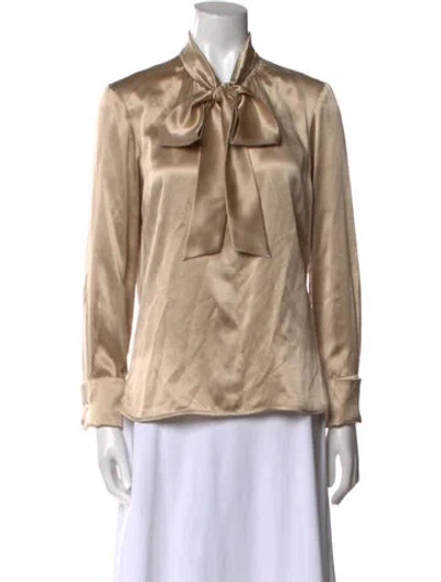 Pre-owned Max Mara Silk V-neck Blouse In Gold