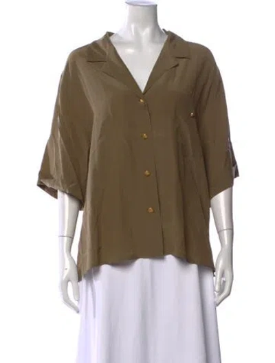Pre-owned Max Mara Silk V-neck Blouse In Green