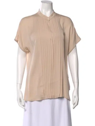 Pre-owned Max Mara Silk V-neck Blouse In Neutral