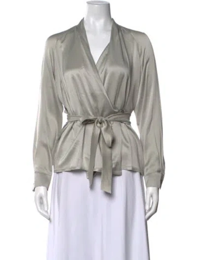 Pre-owned Max Mara Silk V-neck Blouse In Neutral
