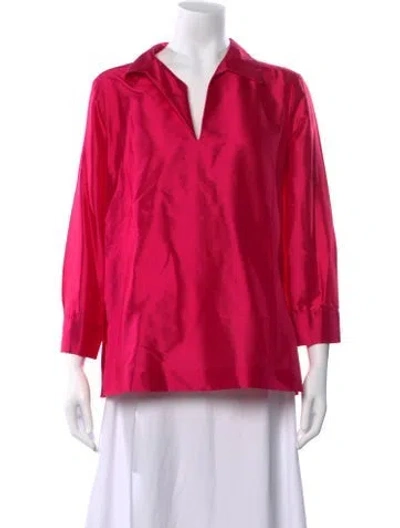 Pre-owned Max Mara Silk V-neck Blouse In Pink