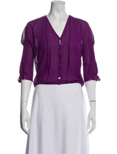 Pre-owned Max Mara Silk V-neck Blouse In Purple