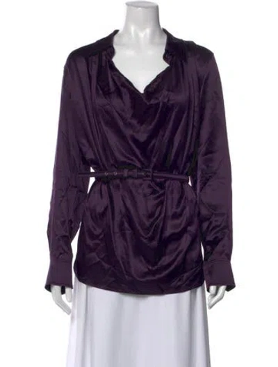 Pre-owned Max Mara Silk V-neck Blouse In Purple