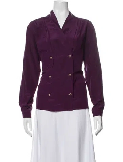 Pre-owned Max Mara Silk V-neck Blouse In Purple