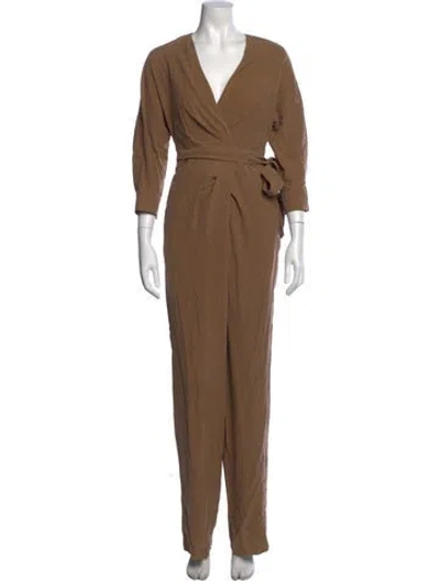 Pre-owned Max Mara Silk V-neck Jumpsuit W/ Tags In Brown