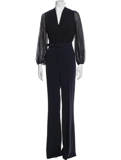Pre-owned Max Mara Silk V-neck Jumpsuit W/ Tags In Grey
