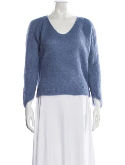 Pre-owned Max Mara Silk V-neck Sweater In Blue