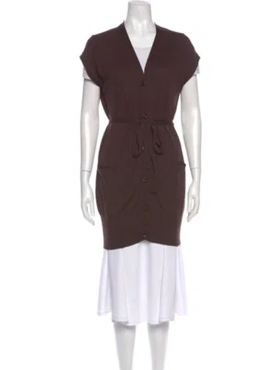 Pre-owned Max Mara Silk V-neck Sweater In Brown