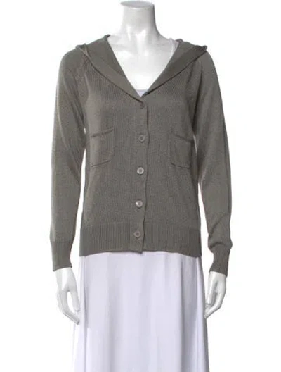 Pre-owned Max Mara Silk V-neck Sweater In Grey
