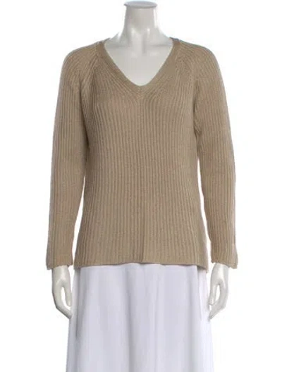 Pre-owned Max Mara Silk V-neck Sweater In Neutral
