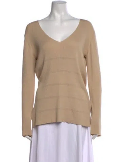 Pre-owned Max Mara Silk V-neck Sweater In Neutrals