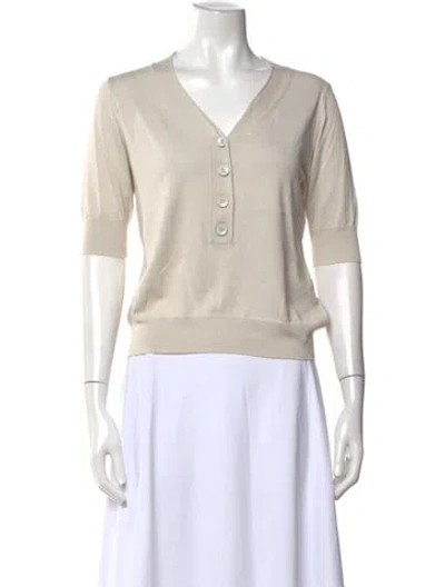 Pre-owned Max Mara Silk V-neck Sweater In Neutrals