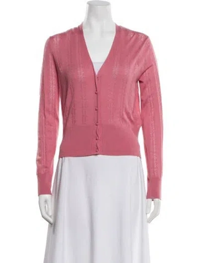 Pre-owned Max Mara Silk V-neck Sweater In Pink