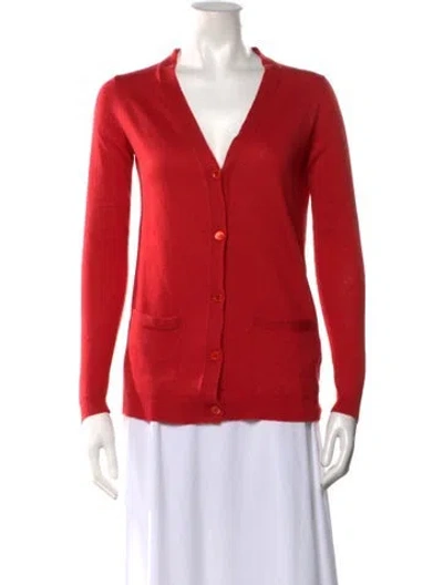 Pre-owned Max Mara Silk V-neck Sweater In Red