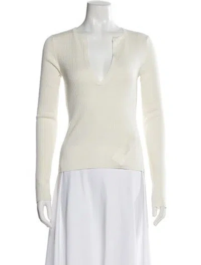 Pre-owned Max Mara Silk V-neck Sweater In White