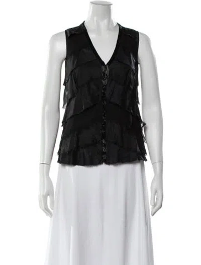 Pre-owned Max Mara Silk V-neck Top In Black