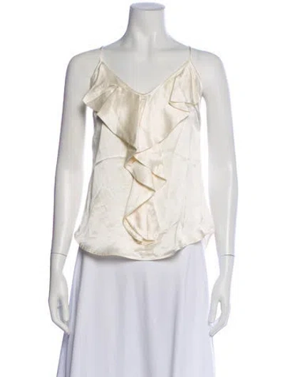 Pre-owned Max Mara Silk V-neck Top In Neutral