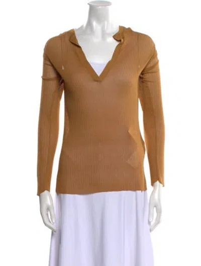Pre-owned Max Mara Silk V-neck Top W/ Tags In Neutral